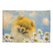 Housse D'oreillers Poméranien dans Daisies Peinture - Art Chien origi (Dos)