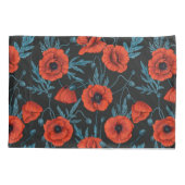 Housse D'oreillers Poppies, rouge et bleu sur noir (Dos-gauche)