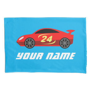 Housse D'oreillers Porte-oreiller rouge racecar de l'enfant avec nom