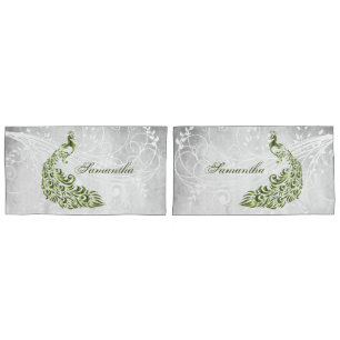 Housse D'oreillers Porte-oreilles personnalisés Green Peacock