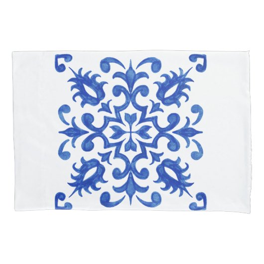 Housse D'oreillers Portuguese Blue Tile central round medallion (devant-gauche)