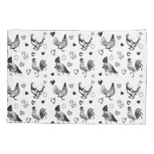 Housse D'oreillers Poulet de caricature noir et blanc mignon (Dos-gauche)