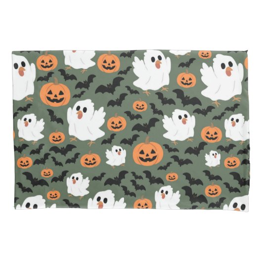 Housse D'oreillers Poulets fantômes éffrayants avec Citrouilles et ch (devant)