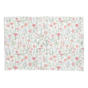 Housse D'oreillers Prairie de fleurs sauvages rose coquette féminine