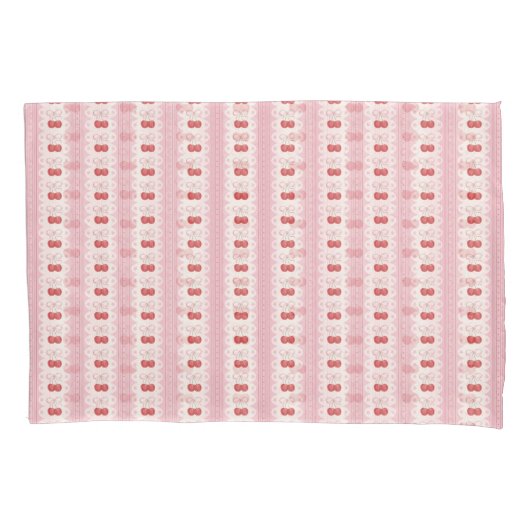 Housse D'oreillers Preppy Cherry Stripes - Pink and Off White (devant)