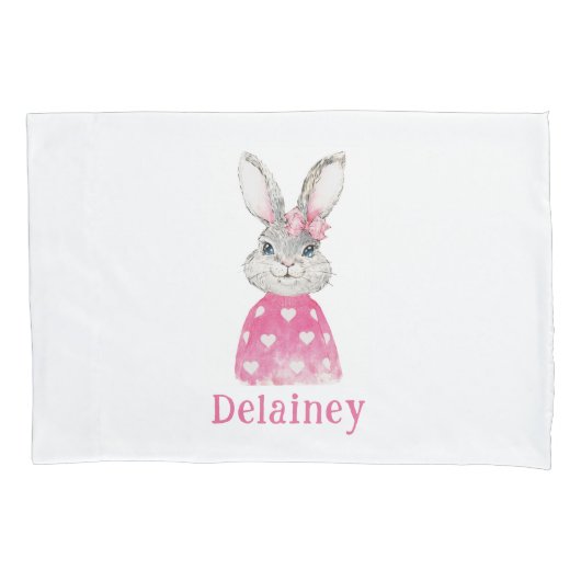 Housse D'oreillers Preppy Pink Heart Bunny Bow Personnalisé (devant)