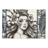 Housse D'oreillers Princesse polynésienne Bleu Floral Tribal (Dos)