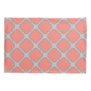 Housse D'oreillers Quatrefoil corail et gris