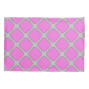 Housse D'oreillers Quatrefoil rose et gris