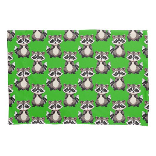 Housse D'oreillers Raccoon Pattern Design Green  (devant)