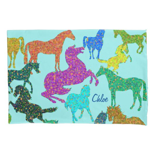 Housse D'oreillers Rainbow Horses - "Dotty about Horses !" Coque cous (devant)