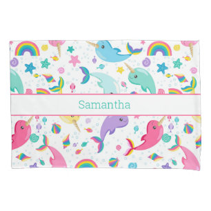 Housse D'oreillers Rainbow Narwhal Under the Sea Girls Personnalisé