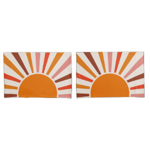 Housse D'oreillers Rayons Soleil Rétro Coucher Soleil Orange Jaune Ro