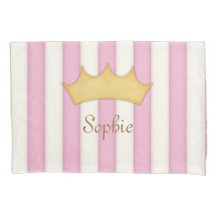 Housse D'oreillers Rayures roses couronne personnalisée fille princes