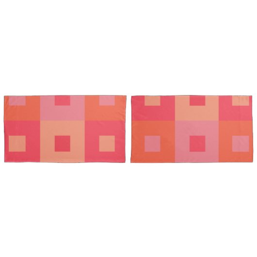 Housse D'oreillers Rectangles roses et orange (devant-Set)