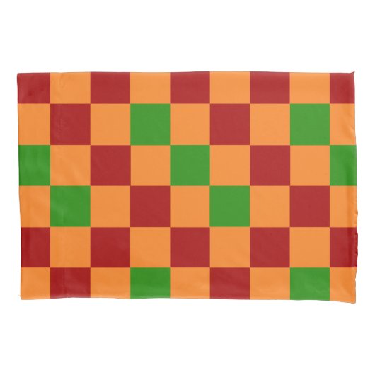Housse D'oreillers Red Orange Green Checkered Pattern Design  (devant-gauche)