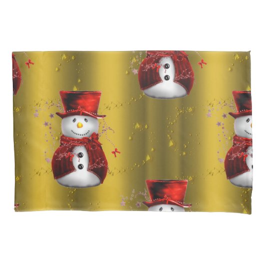 Housse D'oreillers Red Snowmen en or (devant)