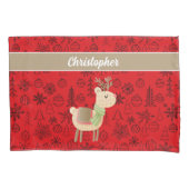 Housse D'oreillers Reindeer Coussin Coque, script personnalisé rouge (devant)