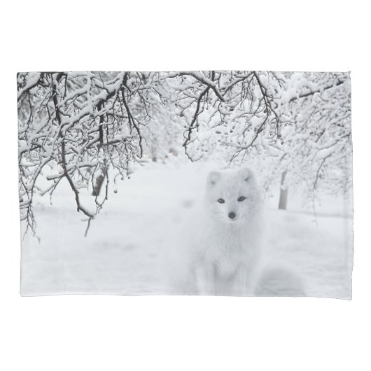 Housse D'oreillers Renard des neiges dans les bois d'hiver (devant)