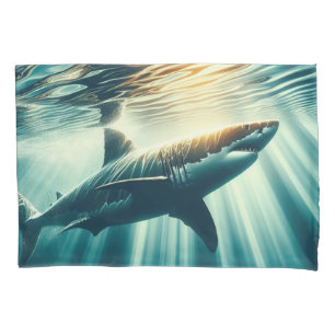 Housse D'oreillers Requin dans la mer bleue profonde & soleil