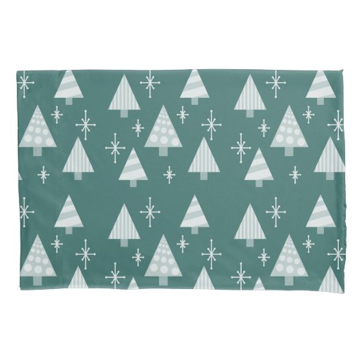 Housse D'oreillers Retro 1950 Arbres de Noël Vert Turquoise (devant)