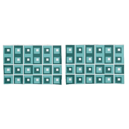 Housse D'oreillers Retro Blue Geometric Squares Pattern (devant-Set)