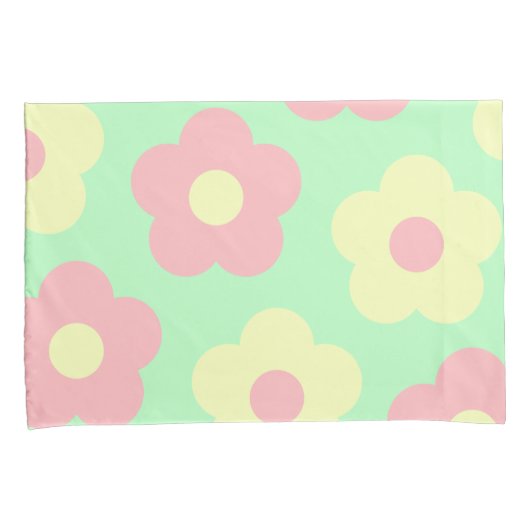 Housse D'oreillers Retro Pastel Jaune Rose Fleurs mignonnes (devant-Droit)