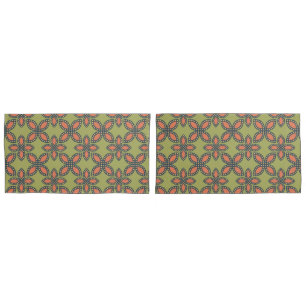 Housse D'oreillers Retro Vert et Orange Abstrait motif floral