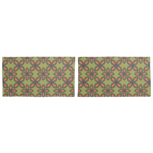 Housse D'oreillers Retro Vert et Orange Abstrait motif floral (devant-Set)