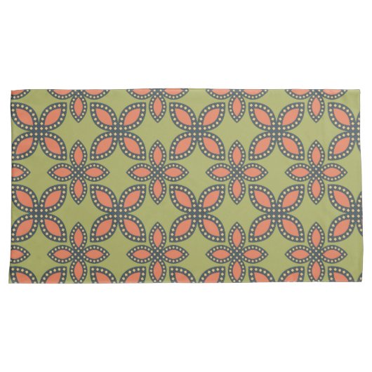 Housse D'oreillers Retro Vert et Orange Abstrait motif floral (devant-Droit)
