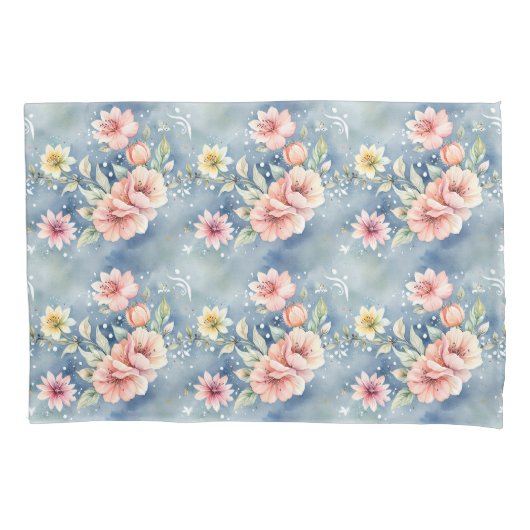 Housse D'oreillers Rêve contemporain rose & bleu Floral (devant)