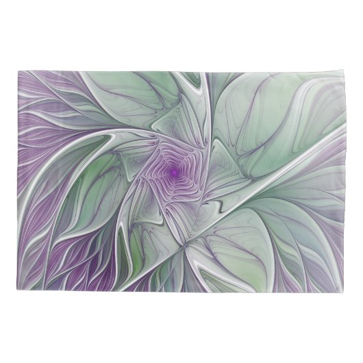 Housse D'oreillers Rêve de fleurs, Abstrait violet vert Fractal Art (Dos)