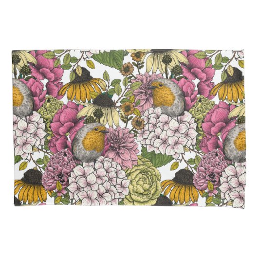 Housse D'oreillers Robins dans le jardin (devant-gauche)