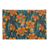 Housse D'oreillers Robins et fleurs de lys, orange et bleu (Dos-Droit)