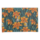 Housse D'oreillers Robins et fleurs de lys, orange et bleu (devant-Droit)