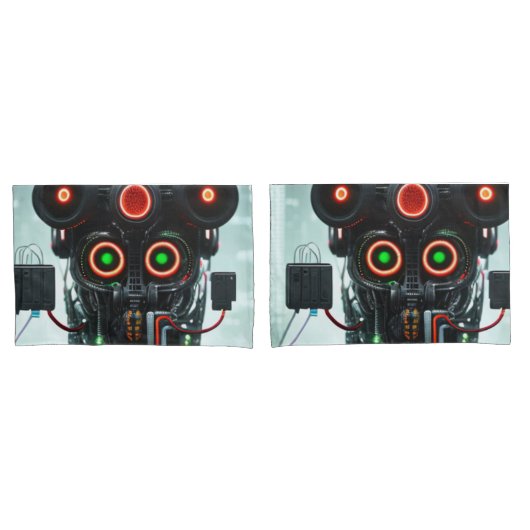 Housse D'oreillers Robot 3 blanc standard pilotis paire (devant-Set)