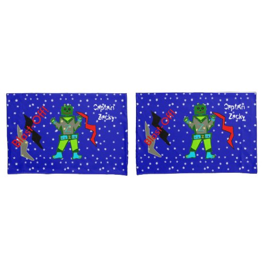 Housse D'oreillers Robot Boy Spaceshies Enfants King Coussin Coques (devant-Set)