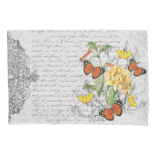 Housse D'oreillers Romantique Ephemera Papillons Floral Script frança (devant)