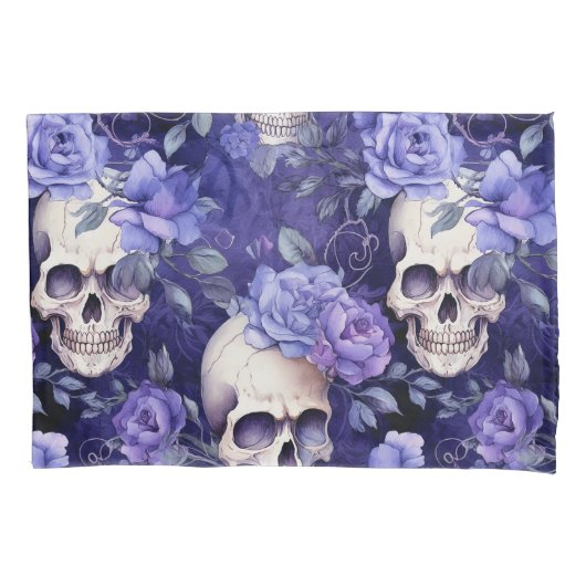 Housse D'oreillers Rosas violetas con calaveras (devant)
