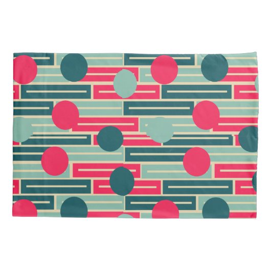 Housse D'oreillers Rose, Bleu clair, Rectangles Turquoises et cercles (Dos)