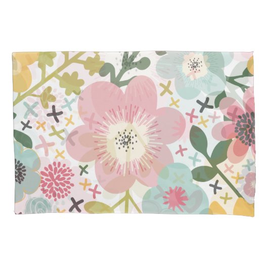 Housse D'oreillers Rose Bleu Jaune Floral moderne (devant)