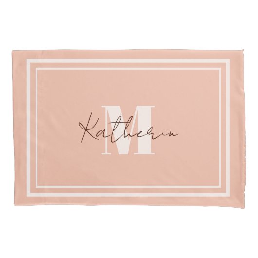 Housse D'oreillers Rose clair monogramme (devant-gauche)