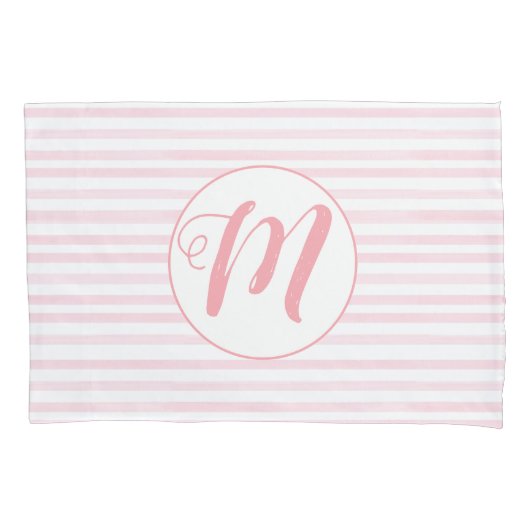 Housse D'oreillers Rose et blanc rayé monogrammé (devant)