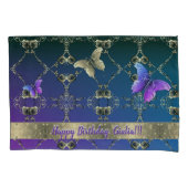 Housse D'oreillers Rose et papillon Purple Blue Pillowcase (devant-gauche)