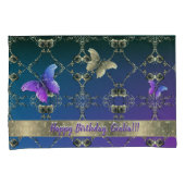 Housse D'oreillers Rose et papillon Purple Blue Pillowcase (devant-Droit)