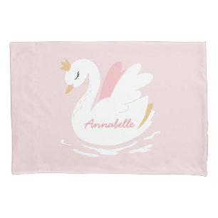 Housse D'oreillers Rose girly mignon cygne floral élégant belle pil