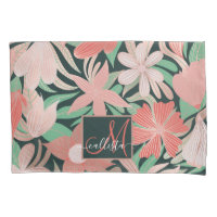 Rose Gold Coral Green Floral Leaves monogram