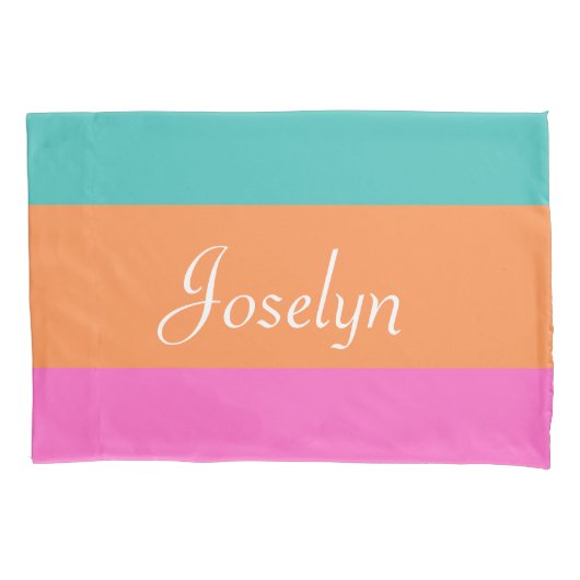 Housse D'oreillers Rose, Orange et Bleu Rayures Monogramme Nom Modern (devant)