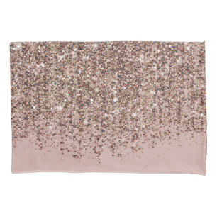 Housse D'oreillers Rose Poudré Bronze Doré Pailleté Cascade Taupe