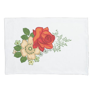 Housse D'oreillers Rose Rouge et Pâquerettes